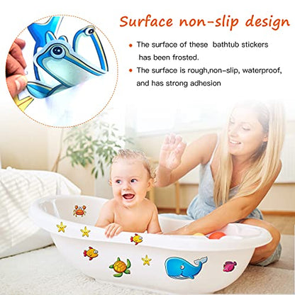 TESWEY 24PCS Non Slip Bathtub Stickers, Cartoon Marine Life Bath Tub Sticker, PVC Matte Bath Tub Slip Stickers for Kid's Room, Bathroom,Floor, Anti-Slip Appliques for Shower Surfaces