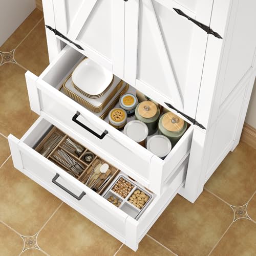 66.1" H Storage Cabinet with 2 Drawers, Farmhouse Kitchen Pantry Cabinet with 2 Doors & Adjustable Shelf, Bathroom Cabinet, for Living Room, Kitchen, Bathroom, White - color: White
