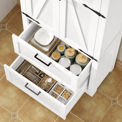 66.1" H Storage Cabinet with 2 Drawers, Farmhouse Kitchen Pantry Cabinet with 2 Doors & Adjustable Shelf, Bathroom Cabinet, for Living Room, Kitchen, Bathroom, White - color: White