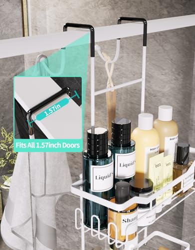 HapiRm Hanging Shower Caddy Over the Door with Soap Holder, No Drilling Adhesive Shower Organizer with 11 Hooks, Rustproof & Waterproof 304 Stainless Steel Bathroom Shelves - White - color: White-2