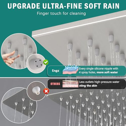 ENGA Dual Shower Head System with Tub Spout, Ceiling Mount 12 Inch Shower Head with 6 Inch Wall Mount Shower Head Shower Faucet Set, Brushed Nickel - color: Brushed Nickel, style: Tub+10"+6" Head