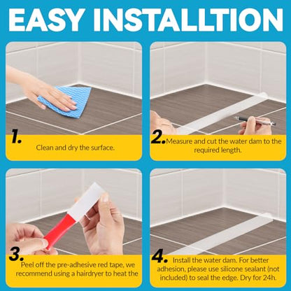 98" Collapsible Shower Threshold Water Dam Shower Barrier Keeps Water Inside Threshold Dry and Wet Separation Retention System Suitable for Bathroom Kitchen Sink Bathtub - color: Transparent, size: 98"