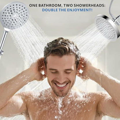 Dual Shower Head for Couples, 6" Fixed Rain Showerhead with 7.5" Large Handheld Shower Double Set, Renter-Friendly, Tandem Shower, SPA-Like, Gift for Women Men, Chrome - color: Chrome