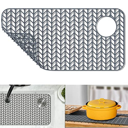 Sink Protectors for Kitchen Sink 28.6"x 14.5"Rear Silicone Sink Mat | Various sizes and styles,Protector for sinks and dish,Withstand to 500F,Food-grade silicone.Non-slip and raised feet - size: 28.6"x14.5"
