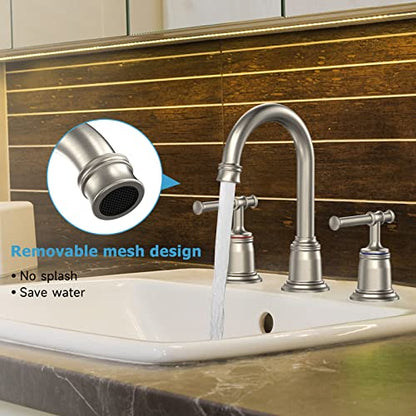 Classical 8 inch Bathroom Faucet, Bathroom faucets for Sink 3 Holes, Widespread Brushed Nickel Bathroom Faucet with Pop Up Drain and cUPC Lead-Free Hose (Brushed Nickel 2 Packs) - color: Brushed Nickel, size: 8 inch 2Pack