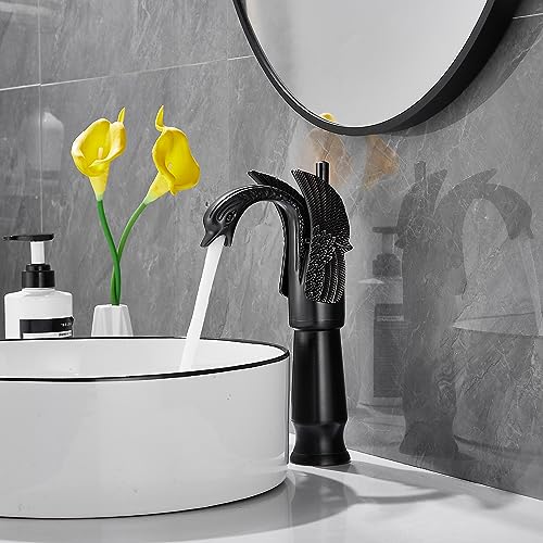 Oil Rubbed Bronze Swan Shape Single Handle One Hole Bathroom Vessel Sink Faucet Deck Mount Lavatory Sink Faucet - color: Bronze, size: Tall