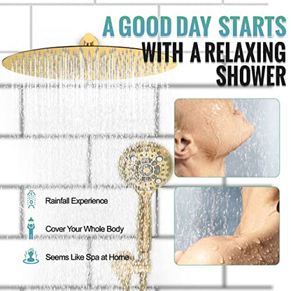 SR SUN RISE Shower Faucet - 16 Inch Multifunctional High Pressure Shower Head System with Handheld Shower Head Fixtures - Valve Included - Brushed Gold - color: Brushed Gold, size: 16 Inch
