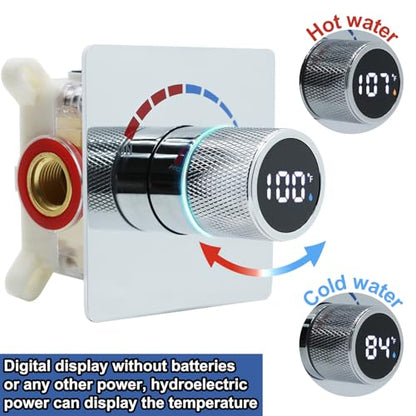 6 Inch Digital Display Shower Head System 6 Inch Head with Valve Shower System with Valve Bathroom Bath System (Polished Chrome) - color: Polished Chrome, style: 6 "shower head