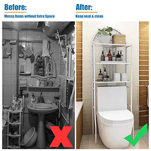 Tangkula Bathroom Space Saver, 3-Tier Over the Toilet Storage Rack, Bathroom Organizer with Metal Frame Shelf for Home Bathroom Laundry, 23 x 13 x 68 Inches, White