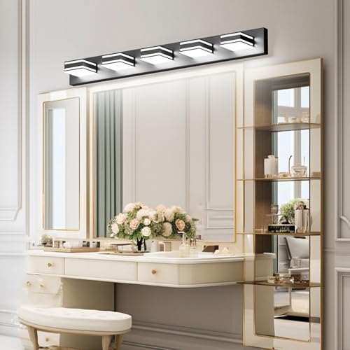 Ralbay Black Vanity Light Fixtures 40.5inch 5-Light Acrylic Modern LED Matte Black Bathroom Wall Vanity Lighting Fixtures Over Mirror - color: Black, size: 40.5 inch