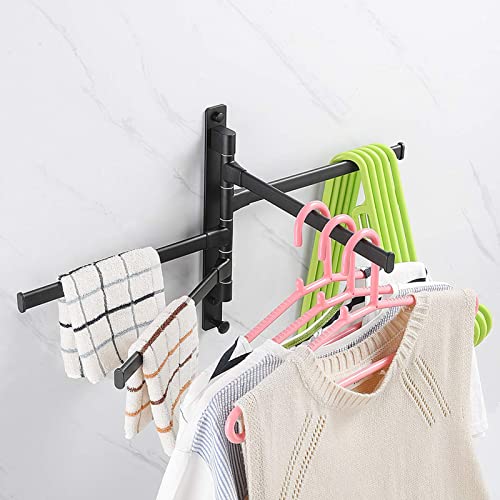 Swivel Towel Bar, 180° Rotary Aluminum Wall Mount Rack Rail with Hook Space Saving Organizer Hanging Swing Out Hanger Support for Bathroom, Hotel, Kitchen (4 Arms) - color: 4 Arms