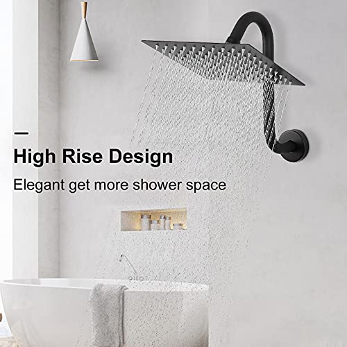 NearMoon S Shaped Shower Head Riser Arm, Shower Extender Arm with Flange, Standard 1/2" Connection- Bathroom Accessory (10 Inch, Matte Black) - color: Matte Black, style: 10 Inch
