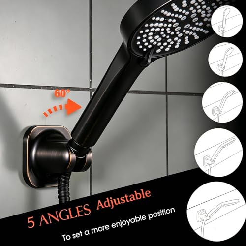 Handheld Shower Head Holder - 5 Positions Adjustable - Clip in - Screw or Adhesive Mount - Bathroom Wall Mounted Shower Wand Holder (Oil Rubbed) - color: Oil Rubbed