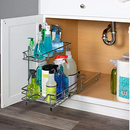HOLDN’ STORAGE Under Sink Organizers and Storage, 11" W x 18" D x 15" H | 2-Tier Under-Sink Organizer, Full-Extension Slides, Keeps Cleaning Supplies, Bottles & Essentials Easy To Reach - size: 11" W x 18" D