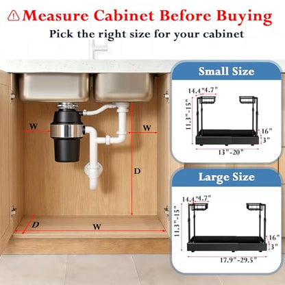 Aisslro Under Sink Organizer, 2 Tier Pull Out Cabinet Organizer, Expandable & Adjustable Slide Out Shelf 13.2''–20.3'', Under Sink Storage for Kitchen Bathroom Laundry Cabinet Storage, Black - size: Small
