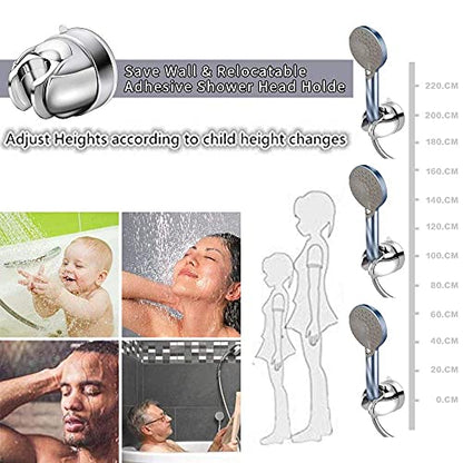 Vacuum Suction Cup Shower Head Holder Rotatable Adjustable Angle Handheld Shower Head Bracket Wall Mount Holder with Reusable Adhesive Stick Disc for Bathroom NO Drill Tool Free Shower Bracket | Handheld Shower Head Bracket Wall Mount Holder with Reusable