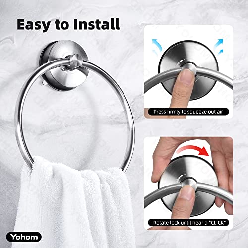 YOHOM Suction Cup Towel Ring Hand Towel Holder for Bathroom Vacuum Suction Washcloth Holder Dish Towel Hanger for Shower Wall No Drill Stainless Steel Brushed Finish - color: Silver