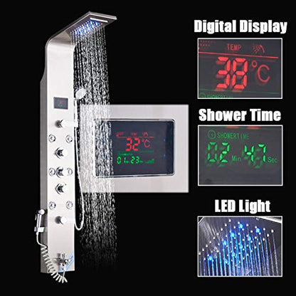 Bidet Faucets Bathroom Shower Faucets Digital Display Bath Shower Panel Hot and Cold Water Tower Shower Column Body SPA Jets