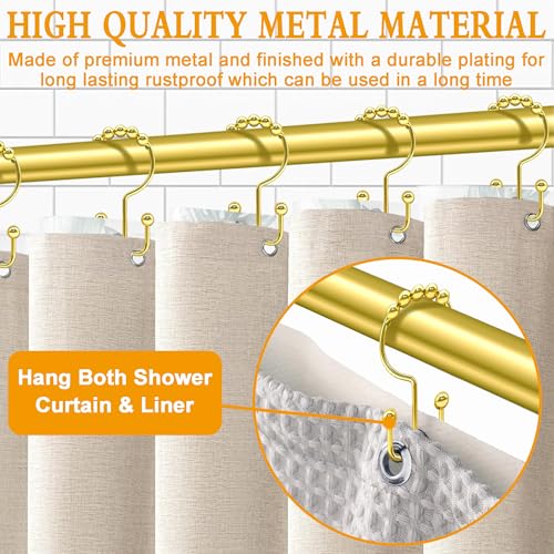 Shower Curtain Hooks, 12 Pcs Rustproof Metal Shower Curtain Rings,Free Sliding Double Shower Hooks for Shower Curtain & Liners, Shower Curtain Hangers for Bathroom Shower Curtain Rods Curtains (Gold) - color: Gold