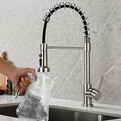 TIORIY Pull Down Spray Head Replacement - for Kitchen Faucet Sprayer Head with 15 Adapters, 3 Function Pull Out Faucet Spray Nozzle, Brushed Nickel - color: Brushed Nickel, style: Blade Spray