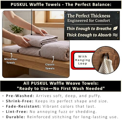 PÜSKÜL Natural 100% Turkish Cotton Waffle Towels Set of 4-Piece, L.-Gray | 2-Bath sheet (Extra-large 32x63") and 2-Hand towel (Large 32x16"). Premium honeycomb-waffle weave, oeko-tex made in Turkiye. - color: Gray