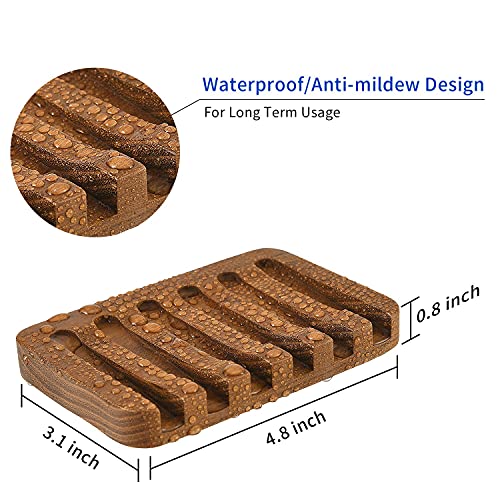 Wooden Soap Dishes for Bathroom Shower,Teak (2P) | Bar Soap Holder with Self Draining Tray, Natural Waterfall Drain Soap Saver