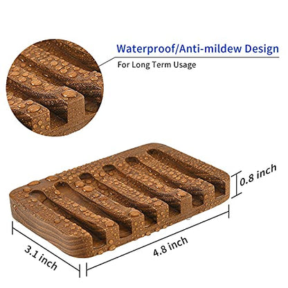 Wooden Soap Dishes for Bathroom Shower,Teak (2P) | Bar Soap Holder with Self Draining Tray, Natural Waterfall Drain Soap Saver