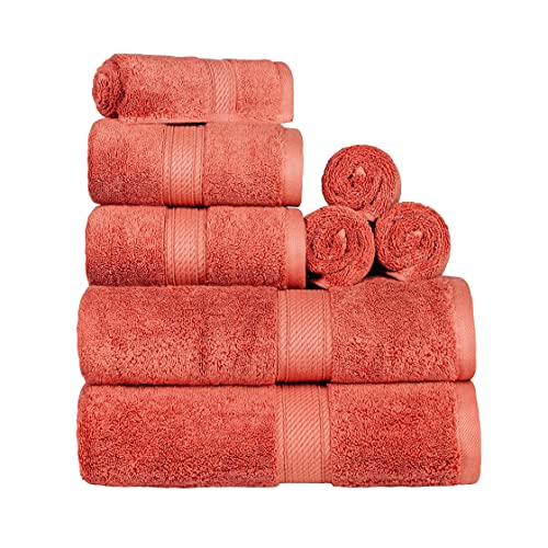 SUPERIOR Egyptian Cotton Ultra Plush & Absorbent, 8 Piece Set, Coral | Quick Dry, Soft Luxury Towel Set, Bath Essentials, Guest Bath, Spa, 2 Bath, 2 Hand, 4 Face Towels, Madeline Towels - color: Coral, size: 8-Piece Towel Set