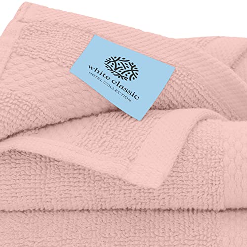 White Classic Luxury Cotton Washcloths 13x13 Inch - 650 GSM Turkish Cotton | Hotel, Spa, Bathroom Face Towel | 12 Pack, Pink - color: 17: Pink