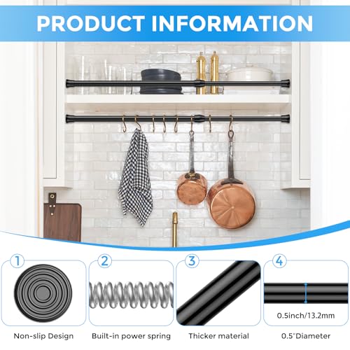 4 Pack Spring Tension Curtain Rod 17 to 28 Inch, DIY Small Curtain Rods No Drill for Window Cupboard Closet Kitchen Cabinets, Black - color: Black, size: 17" to 28"-4Pcs