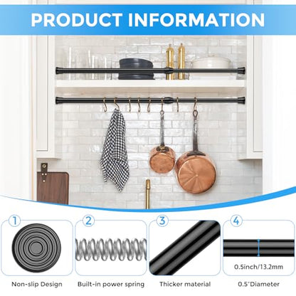 4 Pack Spring Tension Curtain Rod 17 to 28 Inch, DIY Small Curtain Rods No Drill for Window Cupboard Closet Kitchen Cabinets, Black - color: Black, size: 17" to 28"-4Pcs