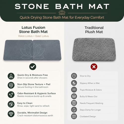 Stone Bath Mat, Diatomaceous, Quick Dry - Lotus Fusion 2-Pack | Non-Slip, Stone Bath Mats for Bathroom, Diatomite, 23.6"x15.4" (Set of 2) - color: Lotus Fusion 2-pack
