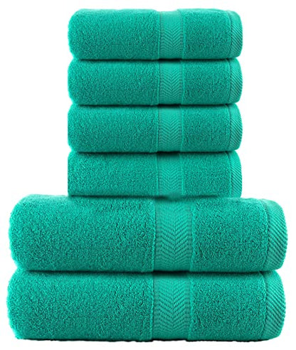 BY LORA 660 GSM Bath Towel Set of 6, 100% Ring-Spun Cotton Terry, 2 Bath Towels + 4 Hand Towels, Hotel Quality, Heavyweight Plush, Turquoise - color: Turquoise, size: 6-Piece Set
