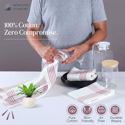 Burgundy and White Waffle Kitchen Towels 5 Pack, 100% Cotton, 16x26 Inch, Absorbent, Quick Dry, Durable Dishcloths for Wiping, Cleaning, Machine Washable, Kitchen, and Cooking Use - color: Burgundy Wine, White, style: 5 Pack
