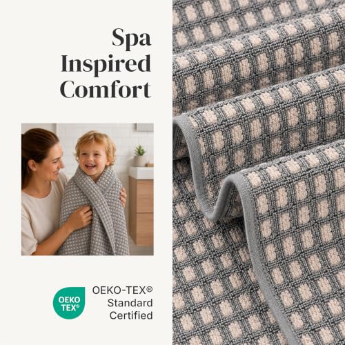 Modern Threads 6 Piece Cotton Bath Towel Set – Ultra Soft 600 GSM Towels – Bathroom Set with Hand Towels and Washcloths – Waffle (Charcoal) - color: Charcoal, style: Waffle