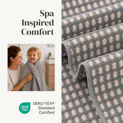 Modern Threads 6 Piece Cotton Bath Towel Set – Ultra Soft 600 GSM Towels – Bathroom Set with Hand Towels and Washcloths – Waffle (Charcoal) - color: Charcoal, style: Waffle