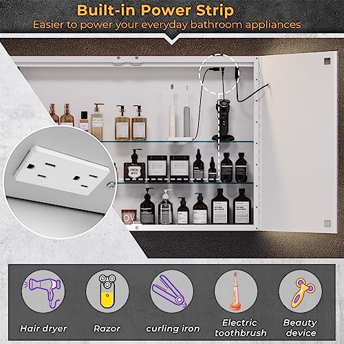 Hasuit Lighted Medicine Cabinet with Mirror, Wall Mounted Bathroom Mirror with Storage, 2 Doors Bathroom Wall Cabinet with LED Lights, 31.5'' x 23.6'' - size: 31.5'' x 23.6'' With 2 Doors
