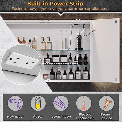 Hasuit Lighted Medicine Cabinet with Mirror, Wall Mounted Bathroom Mirror with Storage, 2 Doors Bathroom Wall Cabinet with LED Lights, 31.5'' x 23.6'' - size: 31.5'' x 23.6'' With 2 Doors