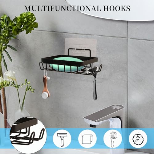 Carrie Joe Soap Holder Self Draining Soap Dish Razor Holder for Shower Wall Not Punched Easy Clean Bar Soap Holder Fit for Bathroom, Kitchen Sink - color: Black-1