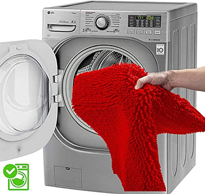 RUN HELIX Bathroom Rugs, Chenille Bath Mat, Non-Slip, Machine Washable Bath Rugs - Ultra Soft Bath Mats, Dries Quickly, Bathroom Rug Set of 2 Red Batroom Mats Set-32x20+24x16 Inch Christmas Rug - color: Red