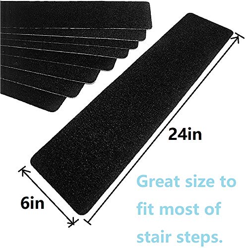 Wild Tribe Pack of 8 Non-Slip Safety Step Tapes Wood Stair Treads Floor Track Sticker 80 Grit for Skateboard & Outdoor & Staircase, Black (6"x24", Black)