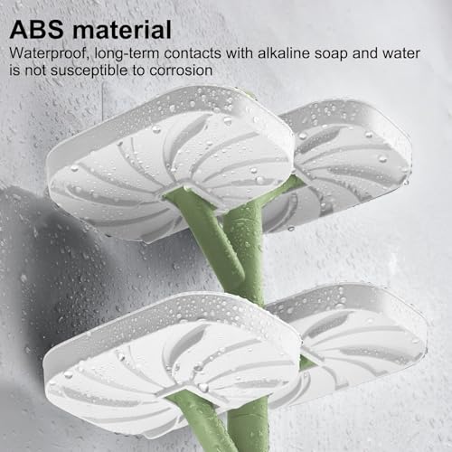 Soap Holder Four Layer Wall Mounted NO-Drilling Rotatable Self-draining Removable Soap Dish for Shower Bathroom Tray,Self Draining Sponge Holder,Razor Holder（White/Green） - color: White/Green