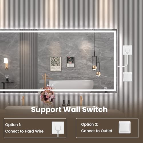 Snowdool 88 x 38 in LED Bathroom Mirror, Front and Backlit, Anti-Fog | Front and Backlit, 3 Color Temperatures, Anti-Fog, Tempered Glass - size: 38"L x 88"W