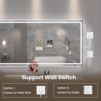 Snowdool 88 x 38 in LED Bathroom Mirror, Front and Backlit, Anti-Fog | Front and Backlit, 3 Color Temperatures, Anti-Fog, Tempered Glass - size: 38"L x 88"W