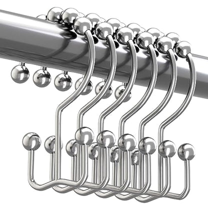 Titanker Double Shower Curtain Hooks, Rust Proof Shower Curtain Rings, Metal Shower Hooks for Bathroom Shower Rods Curtains, Set of 12 Hooks - Chrome - color: Chrome, style: Modern