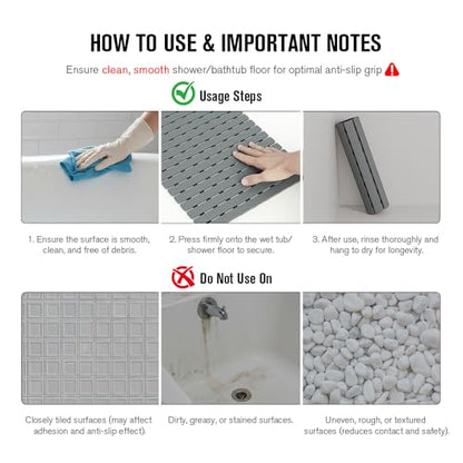 MBOSS Bathtub Mat Non Slip, Shower Mat for Inside Shower, Suction Cups Design and Drain Holes, 27.5 X 15.7 Inch, Bathroom Essentials Safe, Easy to DIY Cut, Soft and Eco-Friendly Materials - color: Grey, size: 27.5" x 15.7" (Rectangular)
