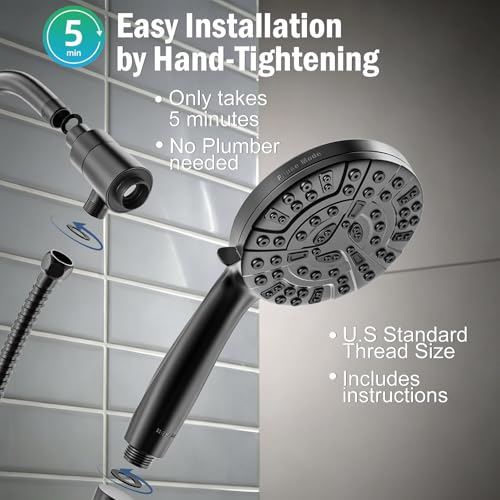 9 Settings High Pressure Magnetic Shower Head with Handheld | Power Wash for Tub&Tile, Magnetic Bracket, Pause Mode for Water Saving, Easy Clean Nozzles, Stainless 6ft Hose, Matte Black - color: Matte Black