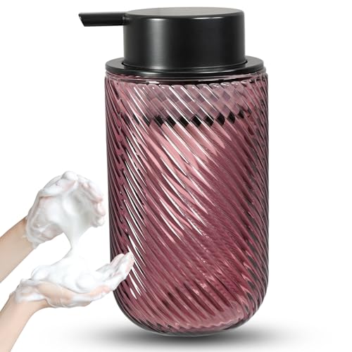 Glass Foaming Soap Dispenser - Foam Hand Soap Dispenser for Bathroom, 12 Oz Face Wash Dispenser Bottle with Foam Pump, Refillable Dish Dispenser for Kitchen (Pink) - color: Pink