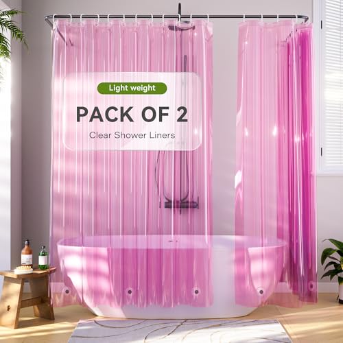 Pink Shower Curtain Liner 72x72, 2 Pack Lightweight Waterproof PEVA Plastic Transparent Shower Curtain for Bathroom with 3 Strong Magnets and 12 Rustproof Grommets - color: Clear Pink, size: 72"W x 72"L (Pack of 2)