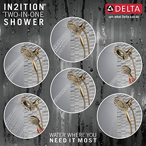 Delta Arvo 14 Series Brushed Gold Shower Faucet Set with In2ition 2-in-1 Dual Shower Head with HandHeld Spray Combo, Valve Trim Kit, Champagne Bronze 142840-CZ-I (Valve Included) - color: Champagne Bronze